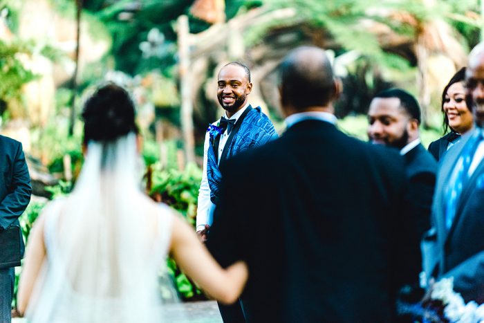 Real Bride Walking Down the Aisle with Father at Pandora The World of Avatar at Disney World