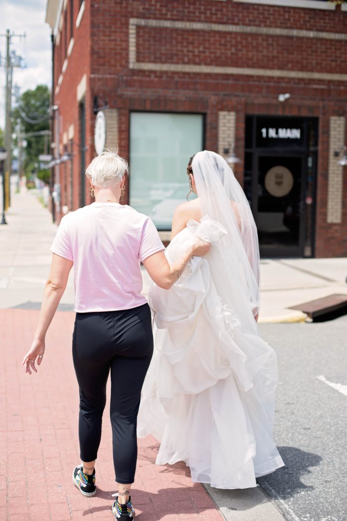 Supportive friend at a bridal appointment