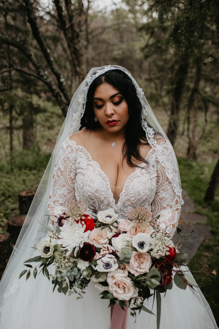 Latino Bride Wearing A Long Sleeve Wedding Dress Called Mallory Dawn By Maggie Sottero