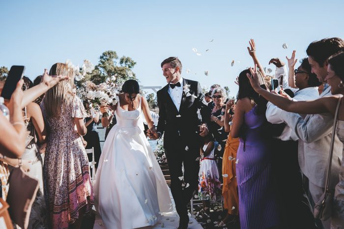 Bride and Groom Celebrating with Guests After Lakeside Wedding Ceremony in Western Australia