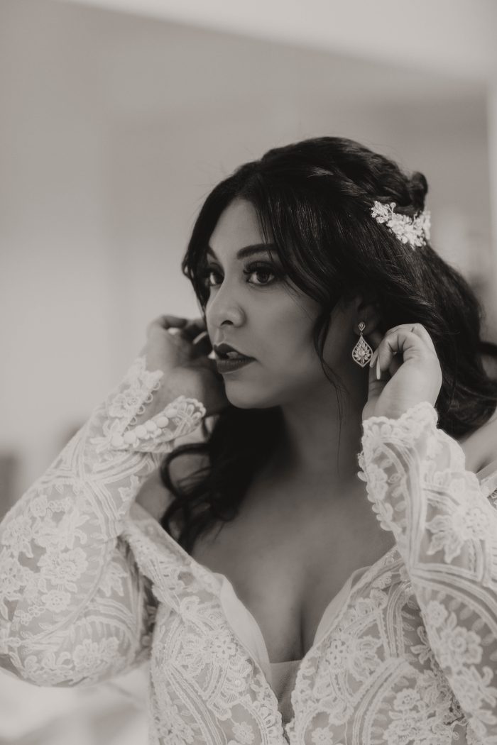 Latino Bride Wearing A Long Sleeve Wedding Dress Called Mallory Dawn By Maggie Sottero