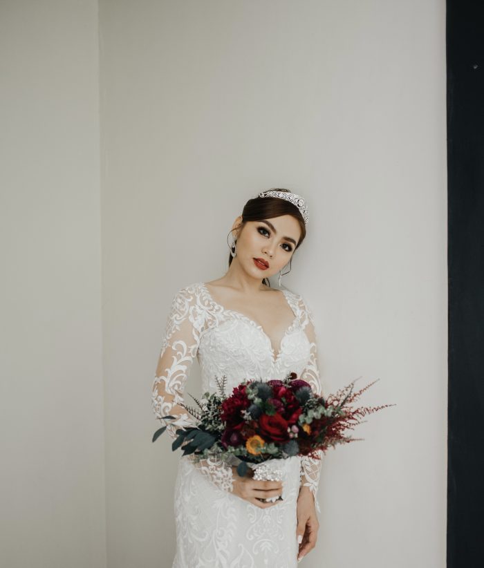 Asian Bride Wearing A Fit And Flare Wedding Dress Caleld Dakota By Sottero And Midgley