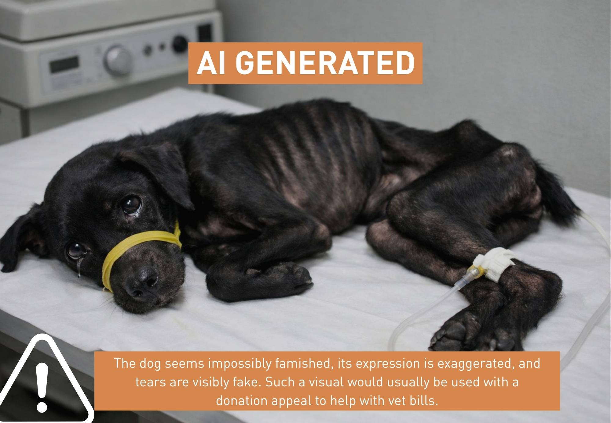 AI-generated image of a dog being treated AI-generated image of a dog for donations