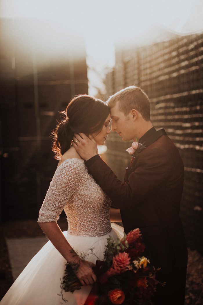 Groom with Real Bride Wearing Ball Gown Wedding Dress Called Allen by Sottero and Midgley