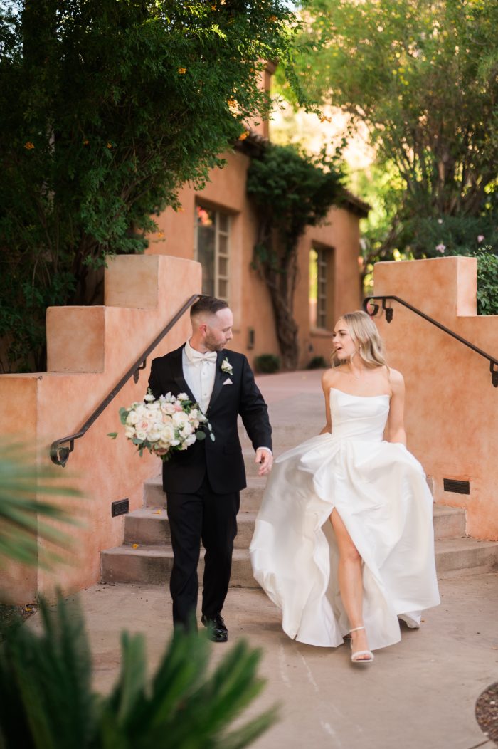 Bride wearing Aspen wedding dress by Sottero and Midgley