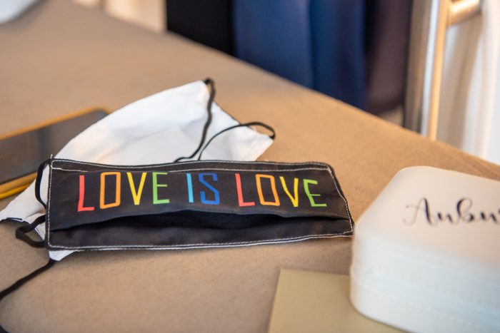 Love is Love Masks for LGBTQ Couples as a Pride Wedding Idea