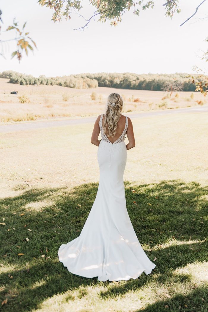 Bride In Sexy Crepe Wedding Dress Called Carmen By Rebecca Ingram