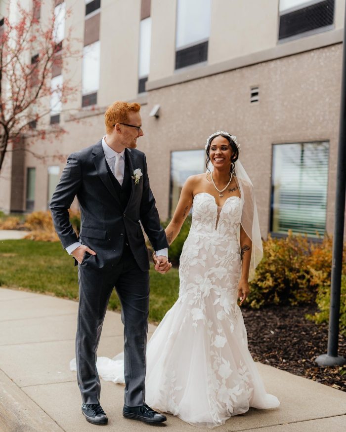 Bride In Floral Mermaid Wedding Dress Called Hattie By Rebecca Ingram