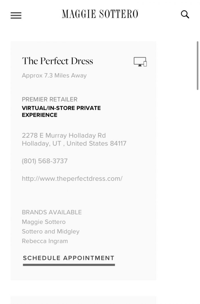 Computer Icon on Maggie Sottero Website Showing Virtual Bridal Apopintments Are Available