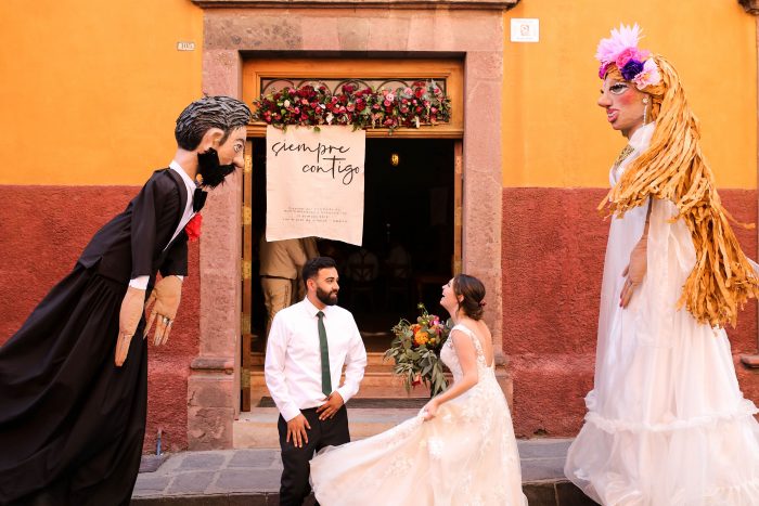 Groom with Real Maggie Bride with Mexican Mojigangas