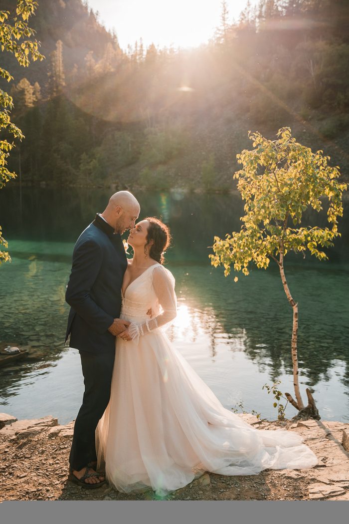 Bride In Long Sleeve Airy Wedding Dress Called Joanne By Rebecca Ingram