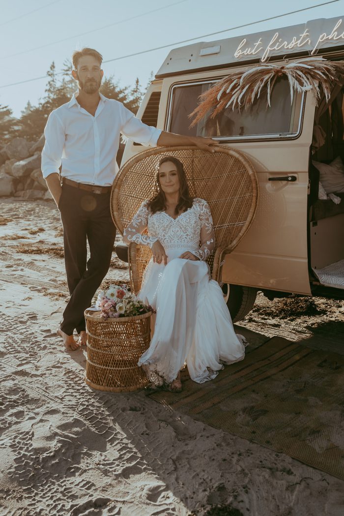Bride wearing Lorraine Dawn wedding dress by Rebecca Ingram