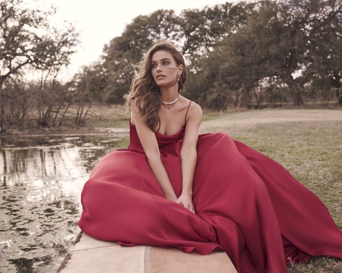 Bride wearing Scarlet wedding dress by Maggie Sottero