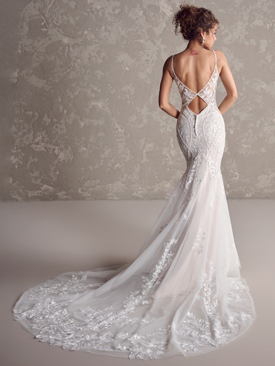 Lacey fit and flare wedding dress with keyhole back