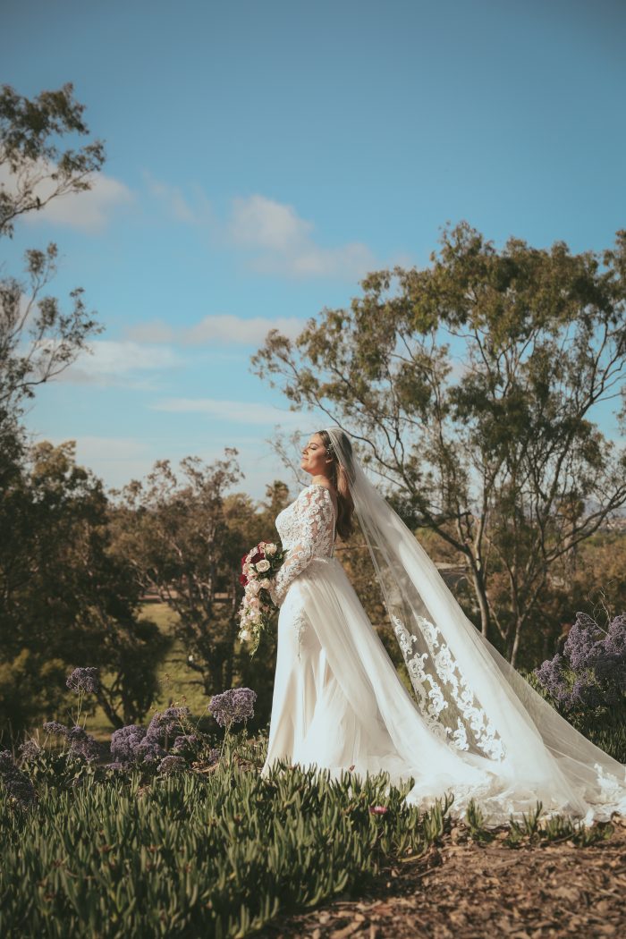 Bride In Crepe Wedding Dress With Detachable Sleeves Called Nikki By Maggie Sottero