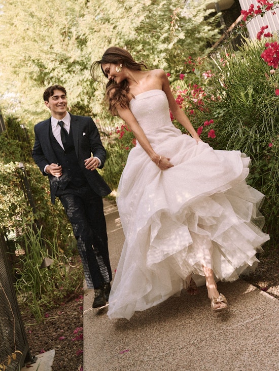 Bride wearing Elizabeth by Rebecca Ingram during her wedding photography session