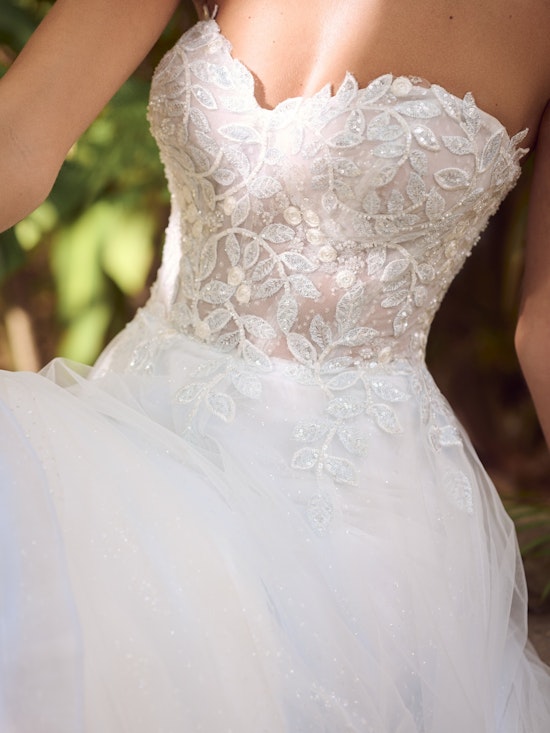 Bride wearing Marigold colorful wedding dress by Rebecca Ingram