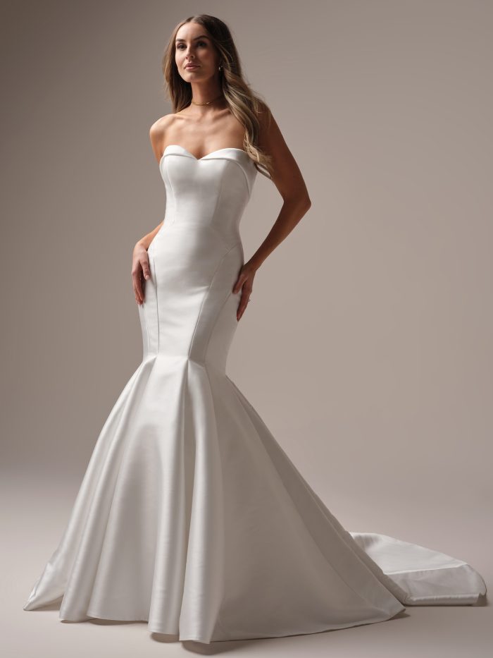 Aberdeen Vida Lane by Sottero and Midgley strapless fit-and-flare wedding dress in Elin stretch Mikado featuring a sweetheart neckline with folded band detail
