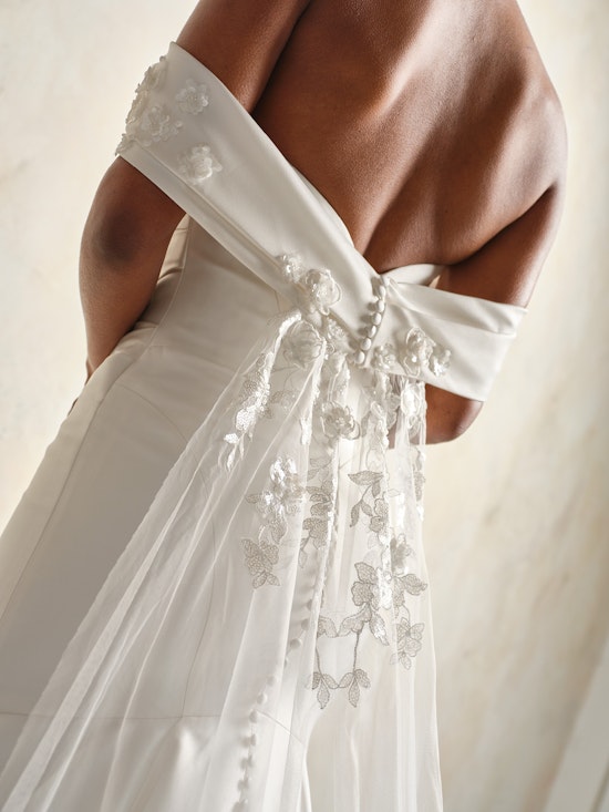 Bride wearing Giselle Detachable Shoulder Wrap with Train