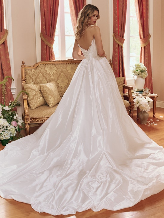 Bride wearing A-line wedding dress Lafayette by Sottero and Midgley