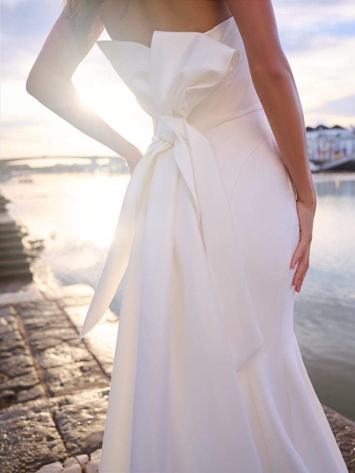 Bride In Satin Wedding Dress With Bow Called Marilyn By Sottero And Midgley