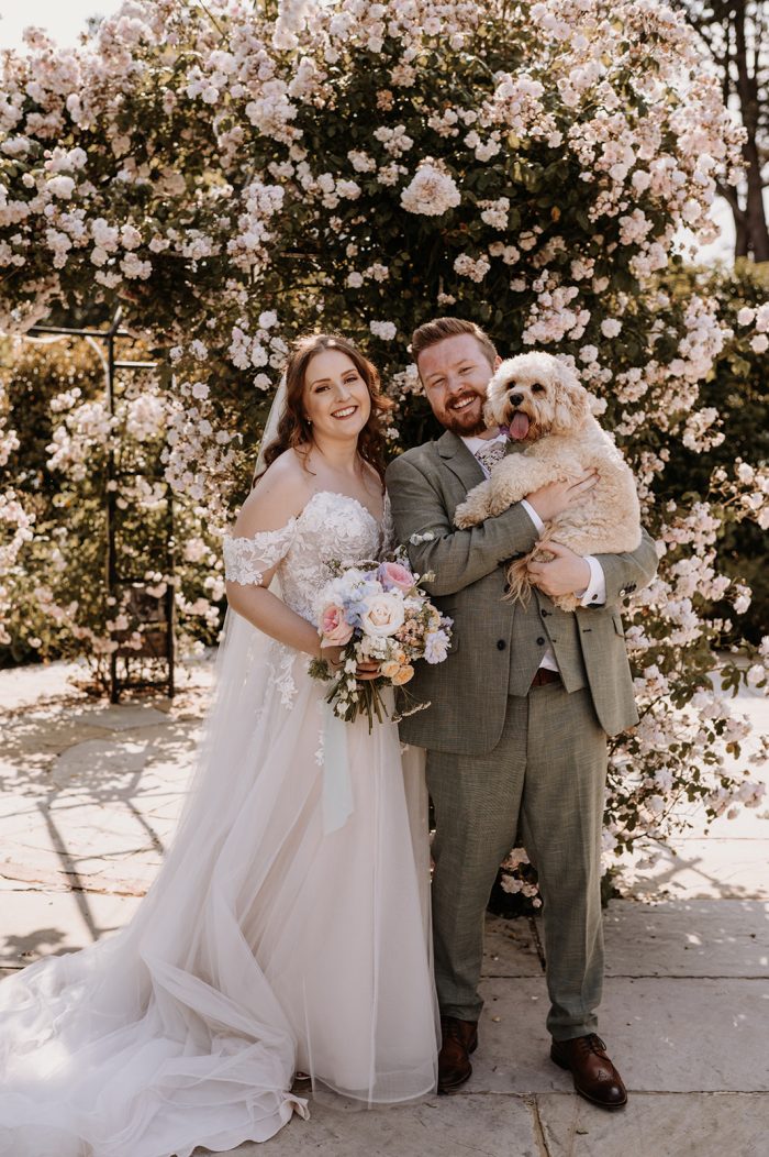 Bride wearing Stevie wedding dress by Maggie Sottero