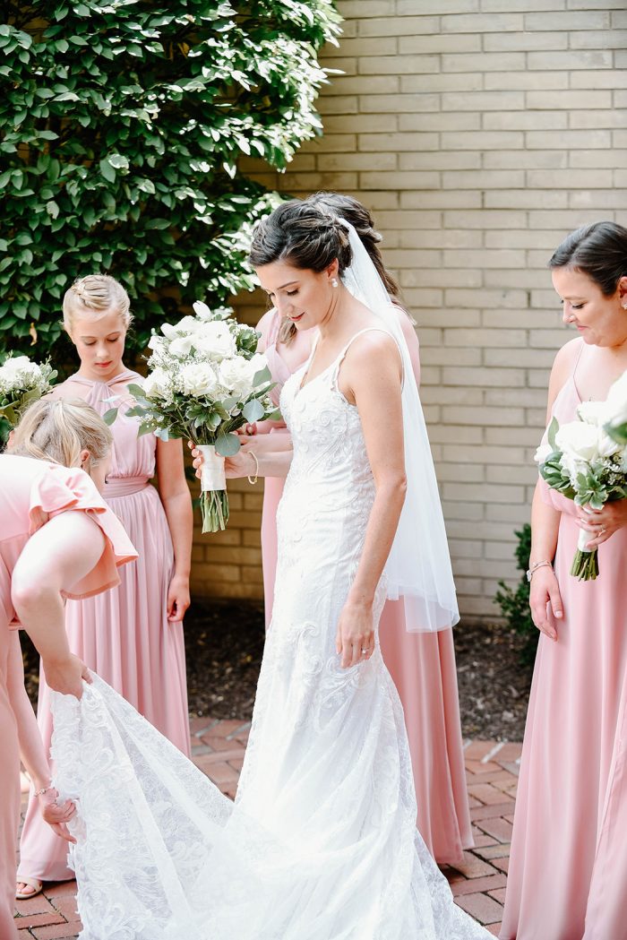 Bride In Lace Wedding Dress Called Esther By Maggie Sottero For Tips On Wedding Dress Shopping