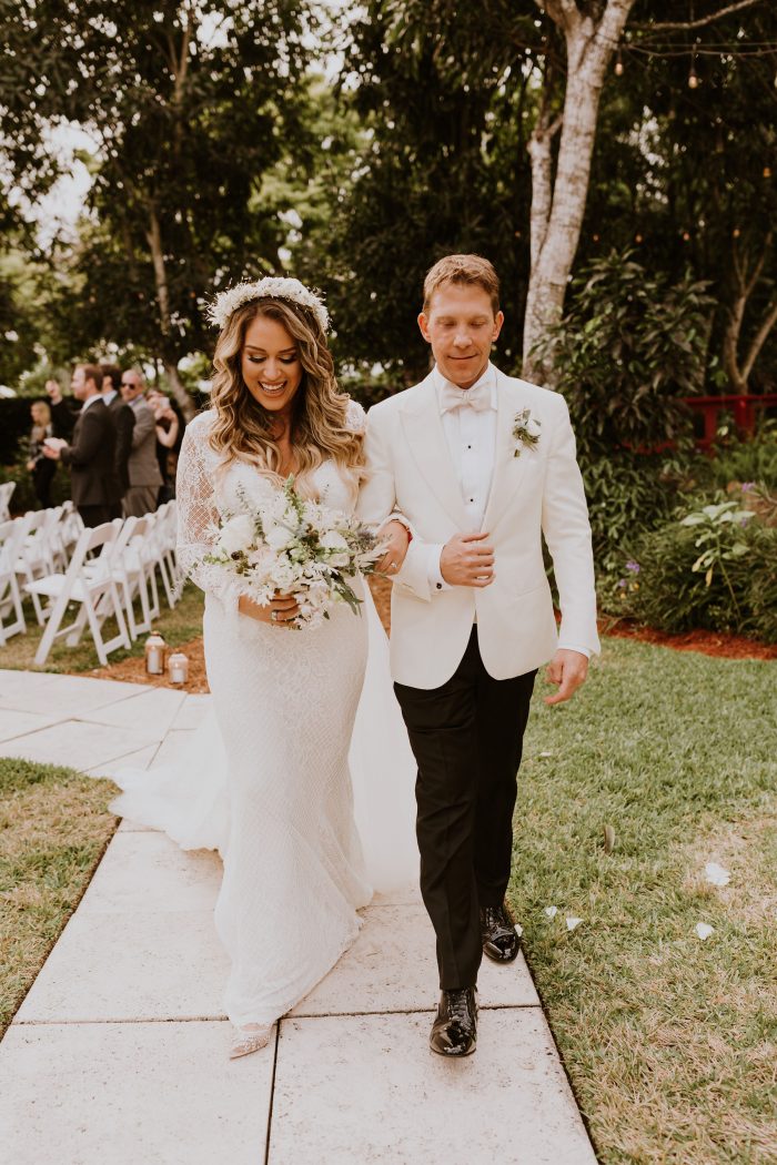 Groom with Real Bride Wearing Boho Wedding Dress Called Antonia by Maggie Sottero