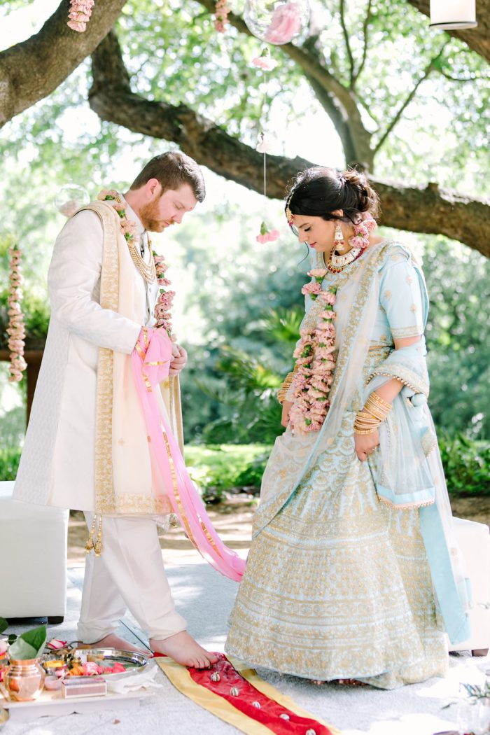 Groom with Indian Bride at Traditional Hindu Ceremony