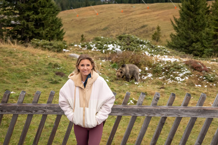 Fitness influencer Rebecca Louise at AROSA Bear Sanctuary, Switzerland