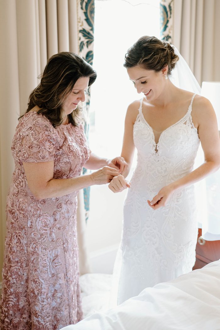 Bride In Lace Wedding Dress Called Esther By Maggie Sottero For Tips On Wedding Dress Shopping