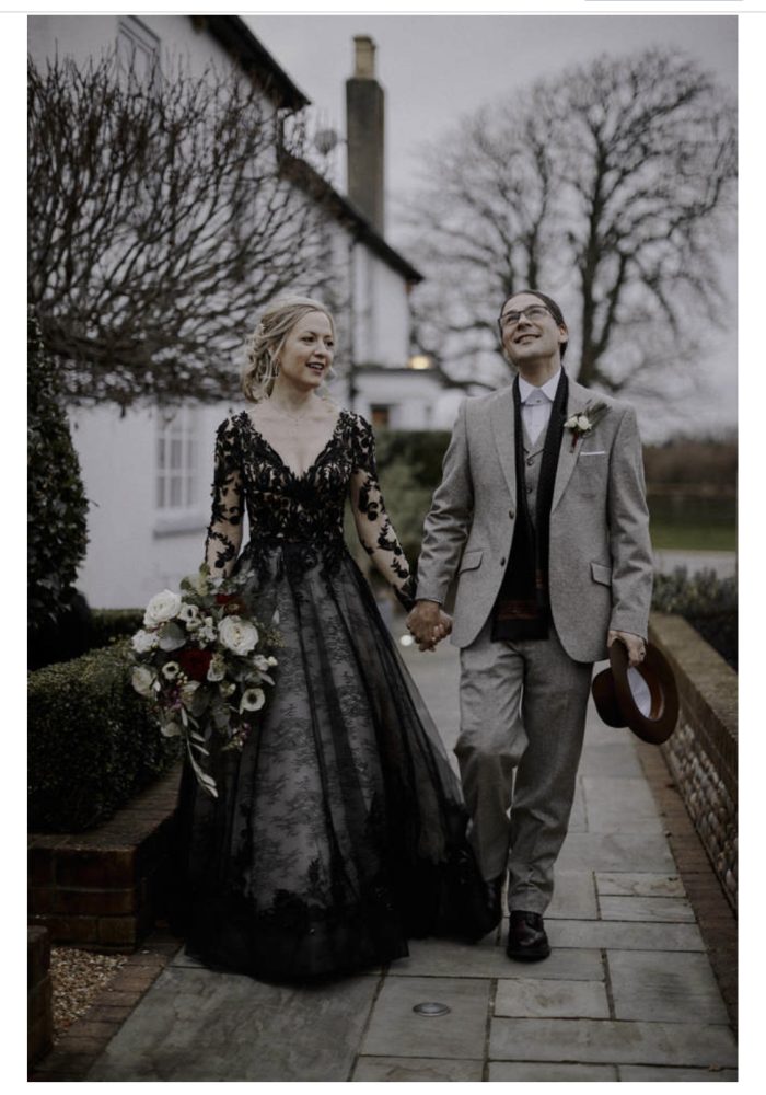 Bride In V-Neck Black Wedding Dress Called Zander By Sottero And Midgley