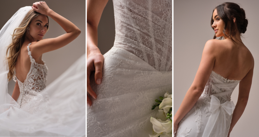 Brides wearing different wedding dress fashion trends