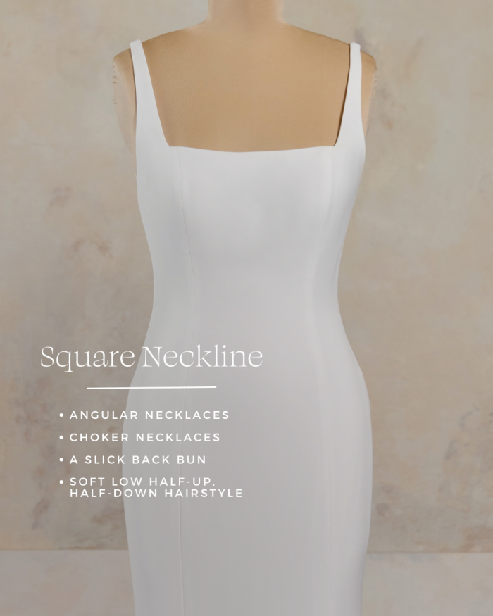 Instructions about how to accessorize a square neckline on Bentley by Maggie Sottero